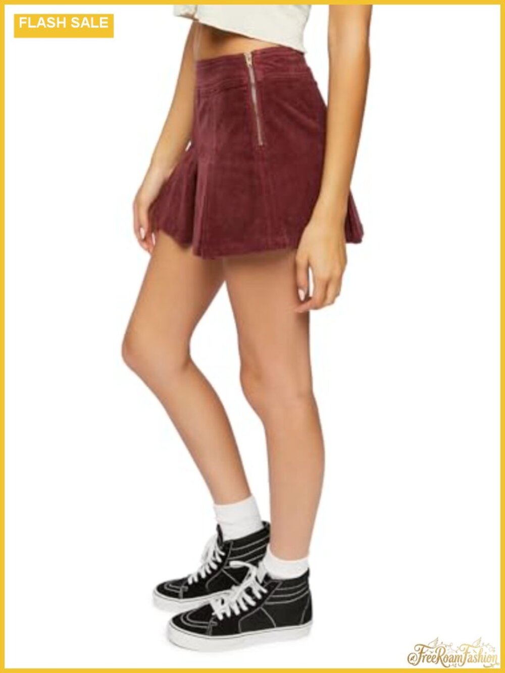 Women's Pleated Corduroy Mini Skirt Low Rise Drop Waist - Picture 2 of 5